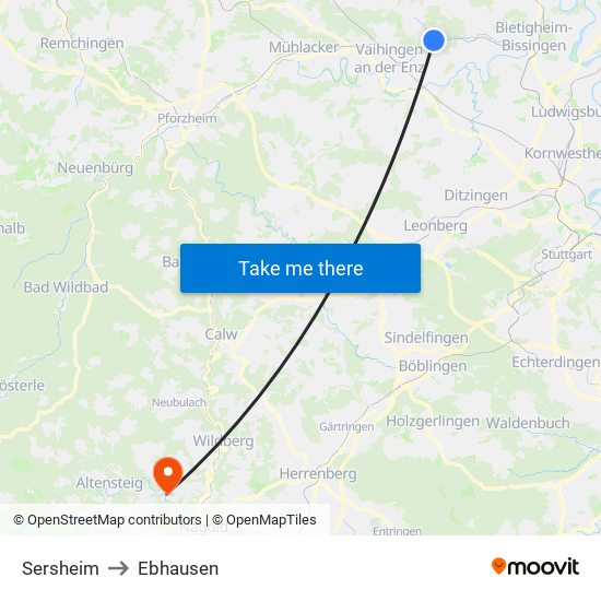 Sersheim to Ebhausen map