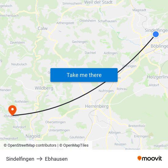 Sindelfingen to Ebhausen map