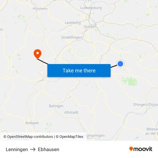 Lenningen to Ebhausen map