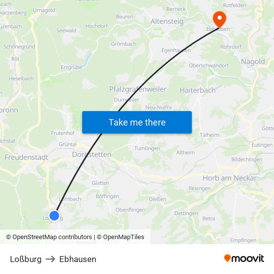 Loßburg to Ebhausen map