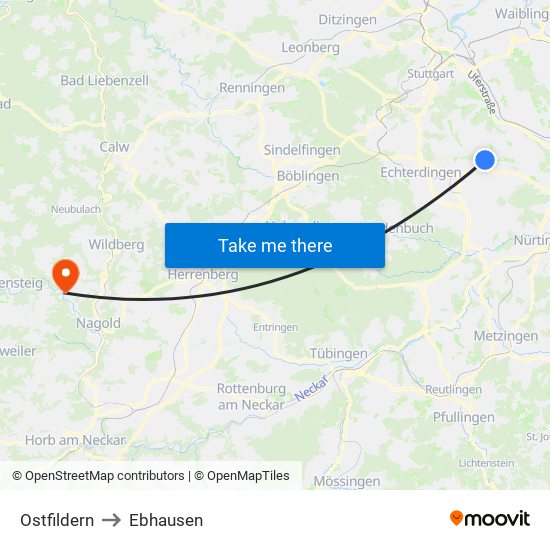 Ostfildern to Ebhausen map