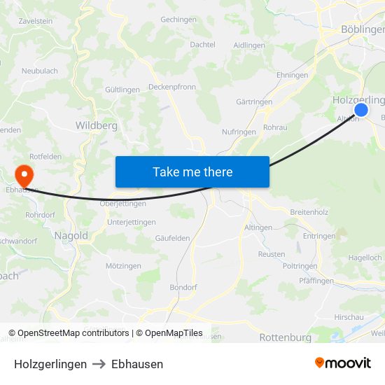 Holzgerlingen to Ebhausen map