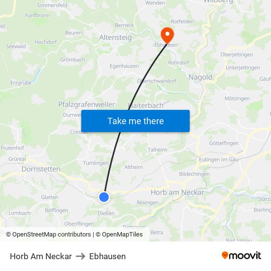 Horb Am Neckar to Ebhausen map