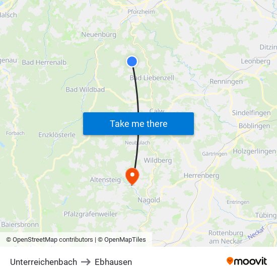 Unterreichenbach to Ebhausen map