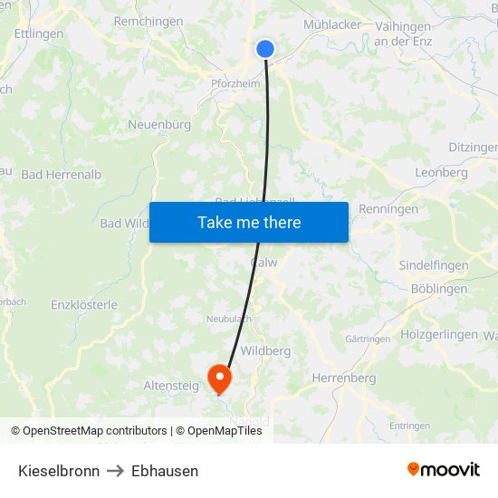 Kieselbronn to Ebhausen map