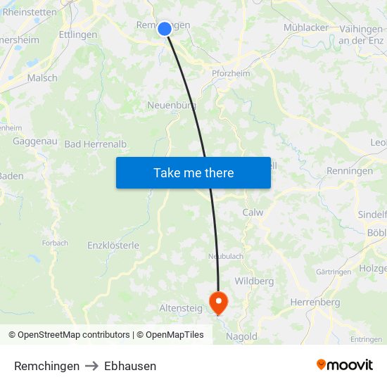 Remchingen to Ebhausen map