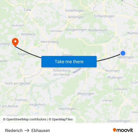 Riederich to Ebhausen map