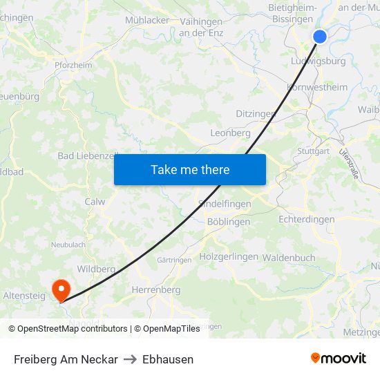 Freiberg Am Neckar to Ebhausen map