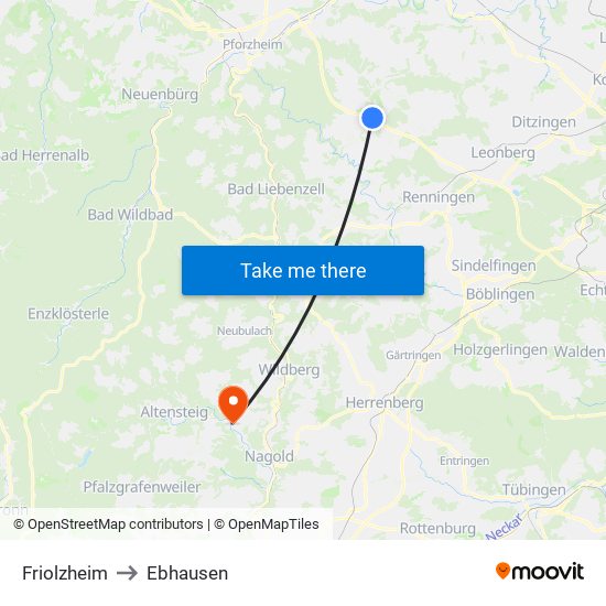 Friolzheim to Ebhausen map