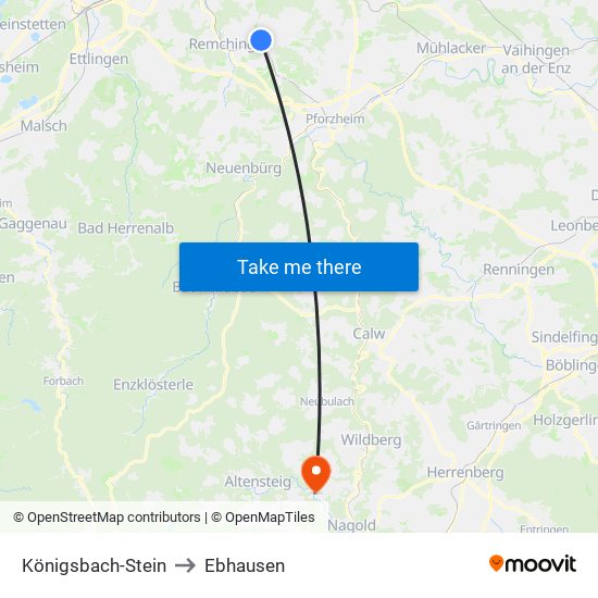 Königsbach-Stein to Ebhausen map