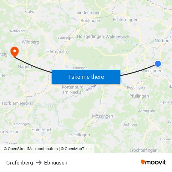Grafenberg to Ebhausen map