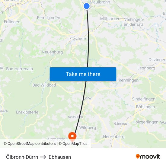 Ölbronn-Dürrn to Ebhausen map