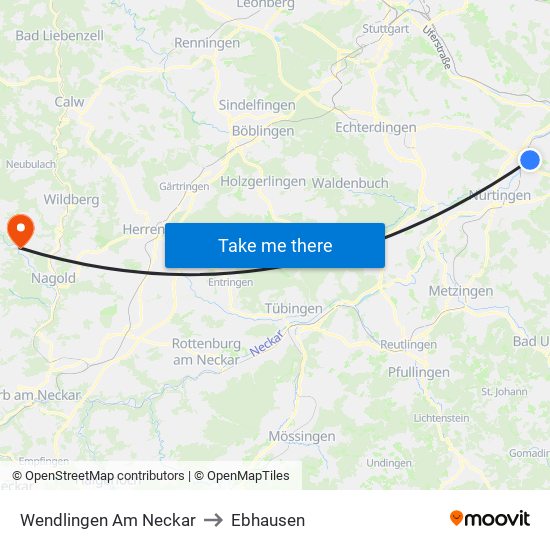 Wendlingen Am Neckar to Ebhausen map