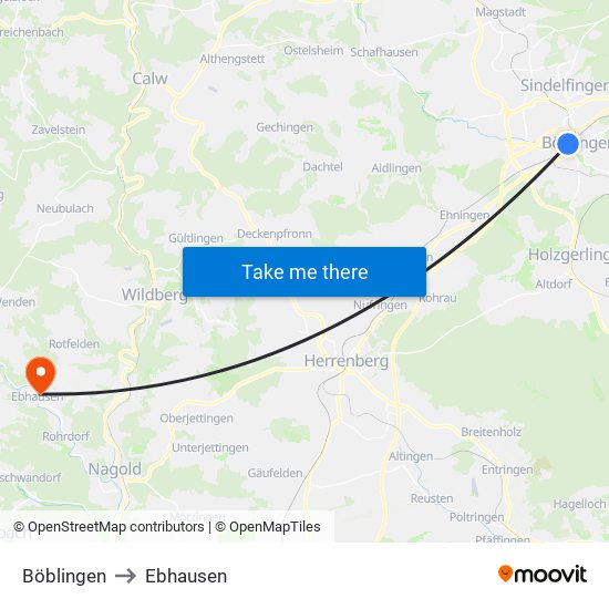 Böblingen to Ebhausen map