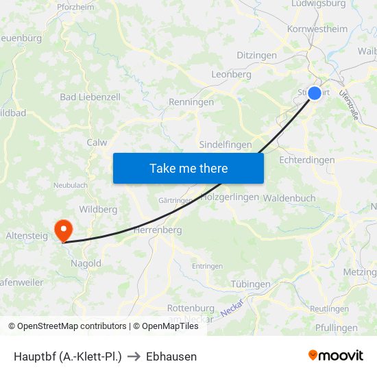 Hauptbf (A.-Klett-Pl.) to Ebhausen map