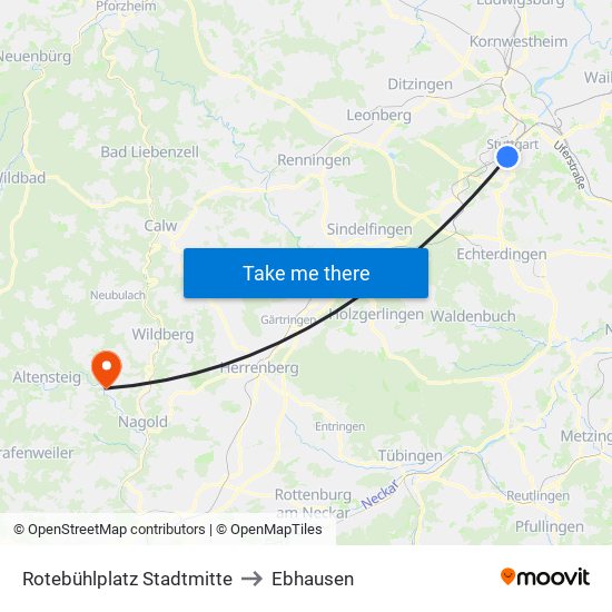 Rotebühlplatz Stadtmitte to Ebhausen map