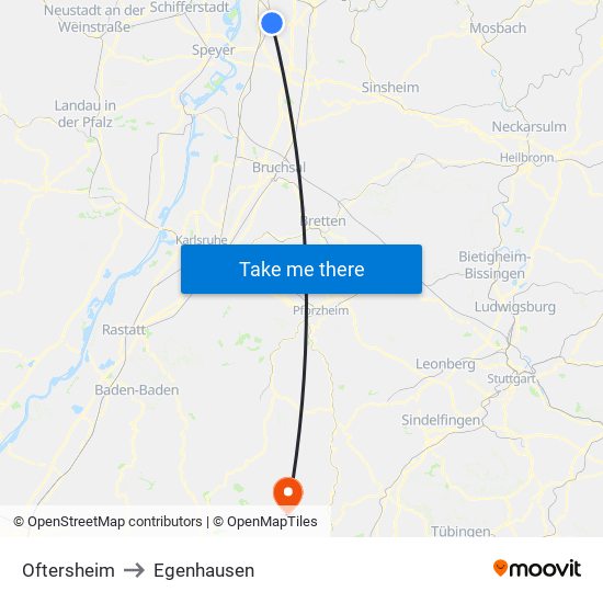 Oftersheim to Egenhausen map