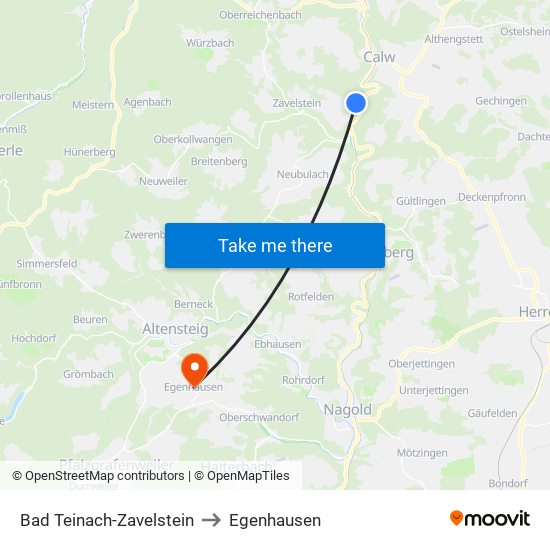 Bad Teinach-Zavelstein to Egenhausen map