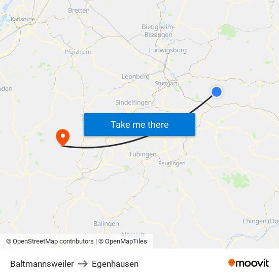 Baltmannsweiler to Egenhausen map