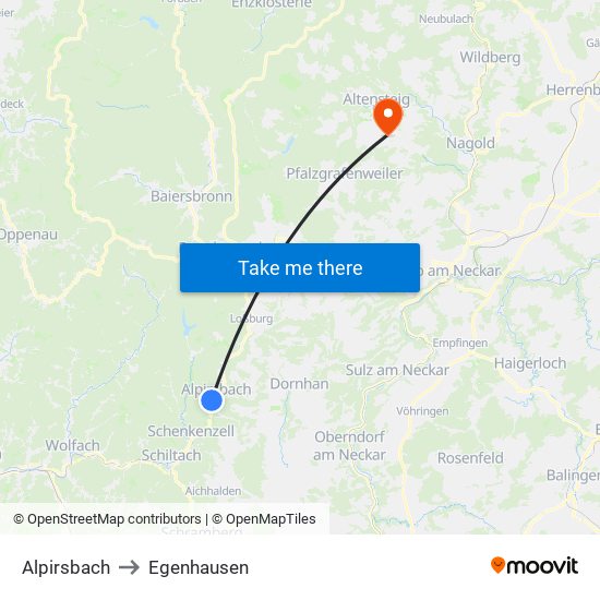 Alpirsbach to Egenhausen map