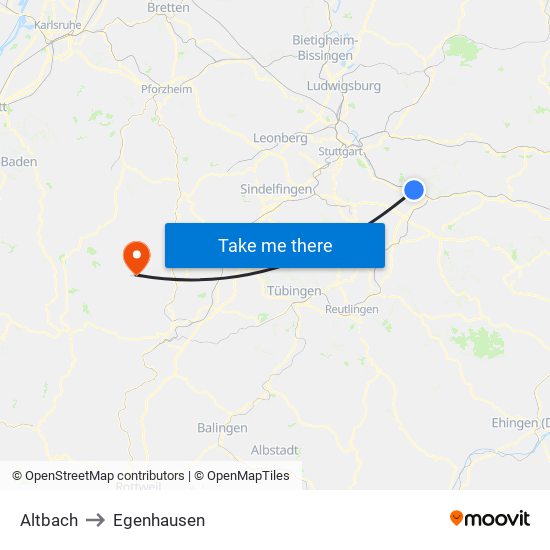 Altbach to Egenhausen map