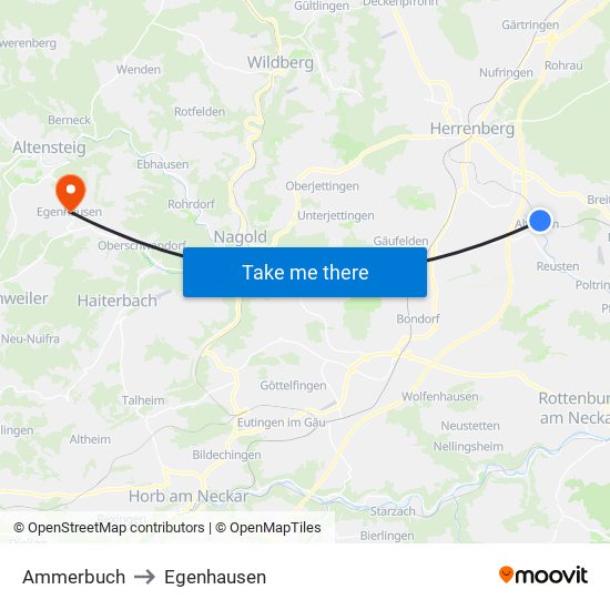 Ammerbuch to Egenhausen map