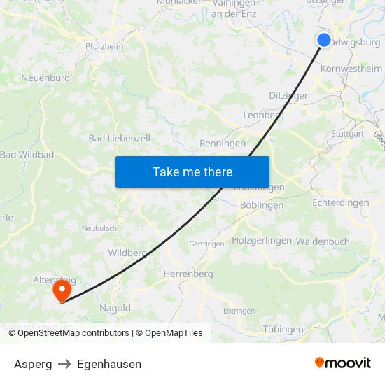 Asperg to Egenhausen map