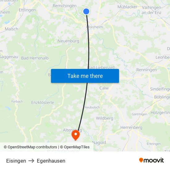Eisingen to Egenhausen map