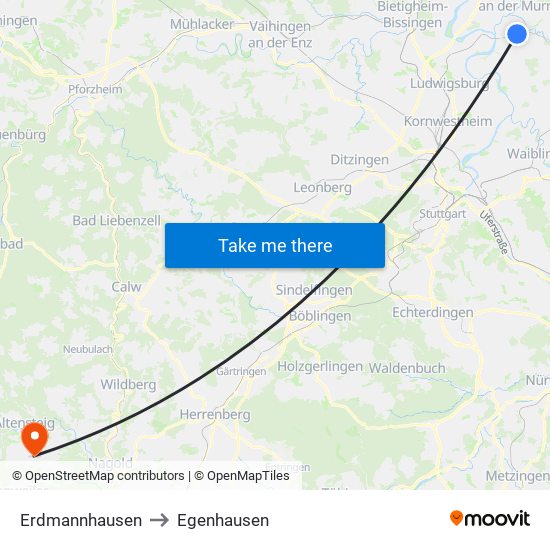 Erdmannhausen to Egenhausen map