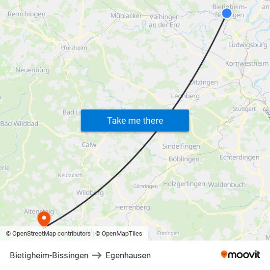 Bietigheim-Bissingen to Egenhausen map