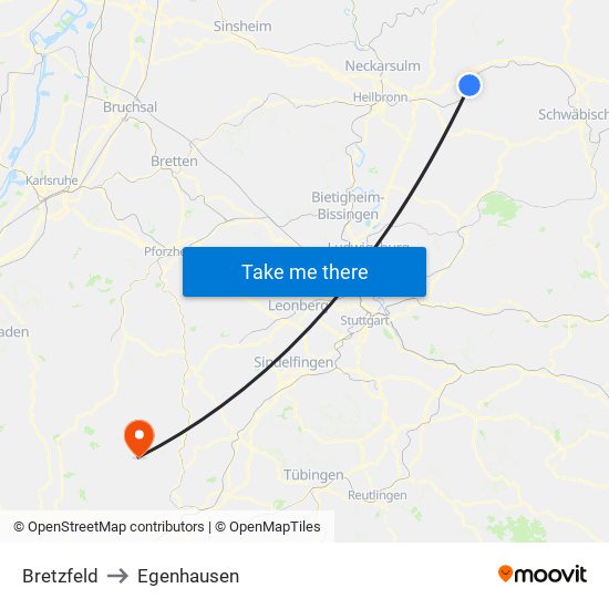 Bretzfeld to Egenhausen map