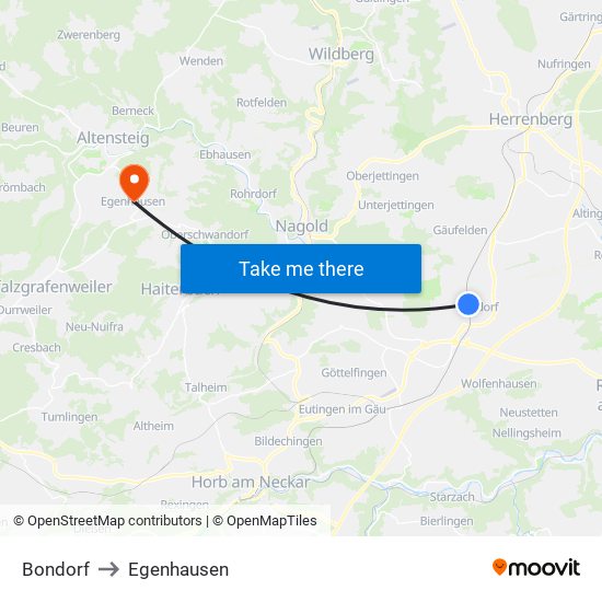 Bondorf to Egenhausen map