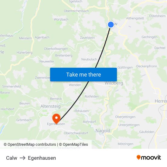 Calw to Egenhausen map