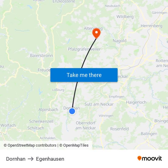 Dornhan to Egenhausen map