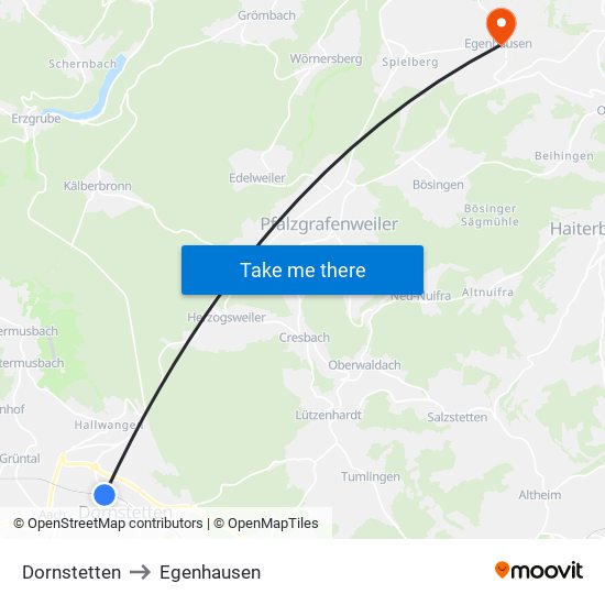 Dornstetten to Egenhausen map
