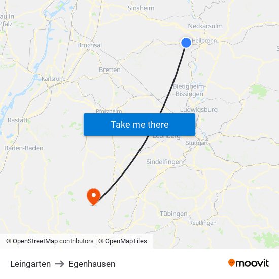Leingarten to Egenhausen map