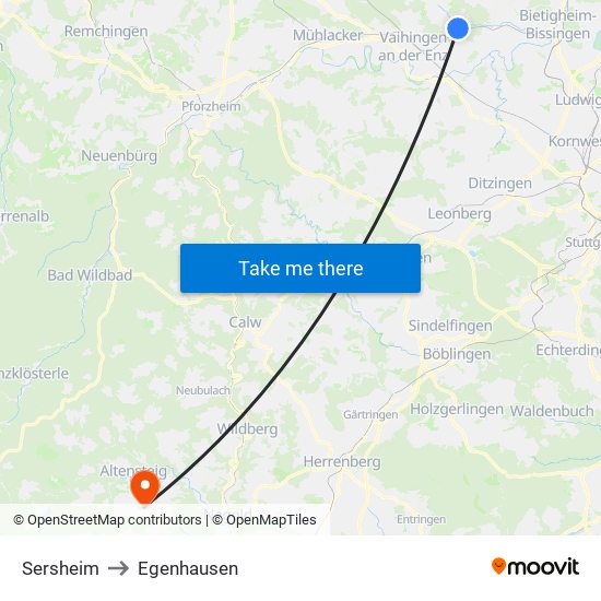 Sersheim to Egenhausen map