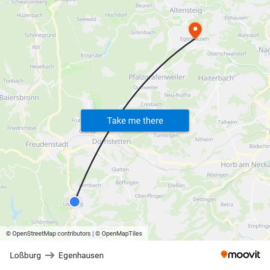 Loßburg to Egenhausen map