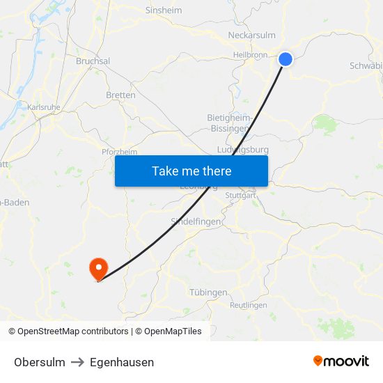 Obersulm to Egenhausen map