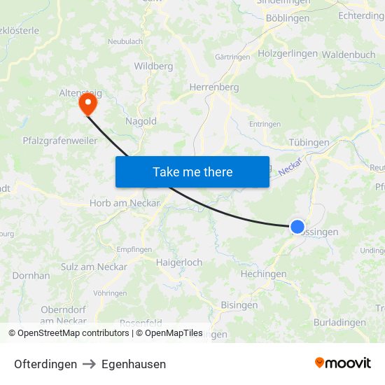 Ofterdingen to Egenhausen map