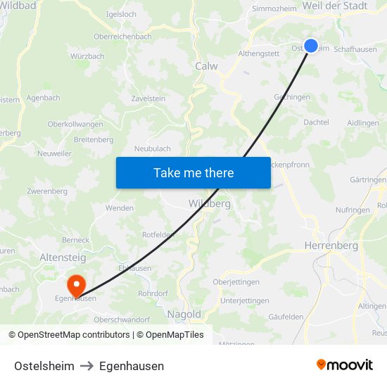 Ostelsheim to Egenhausen map