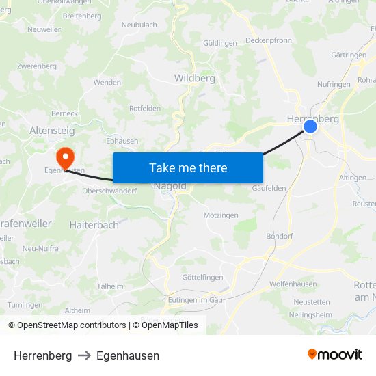 Herrenberg to Egenhausen map
