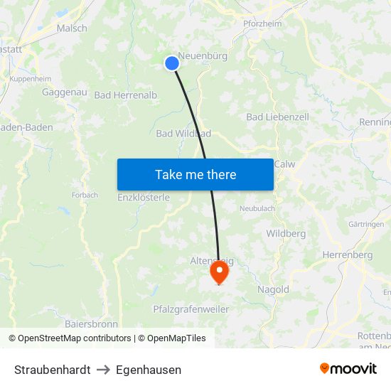 Straubenhardt to Egenhausen map