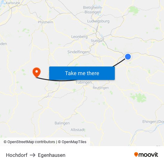Hochdorf to Egenhausen map