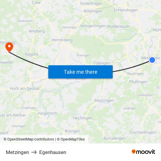 Metzingen to Egenhausen map