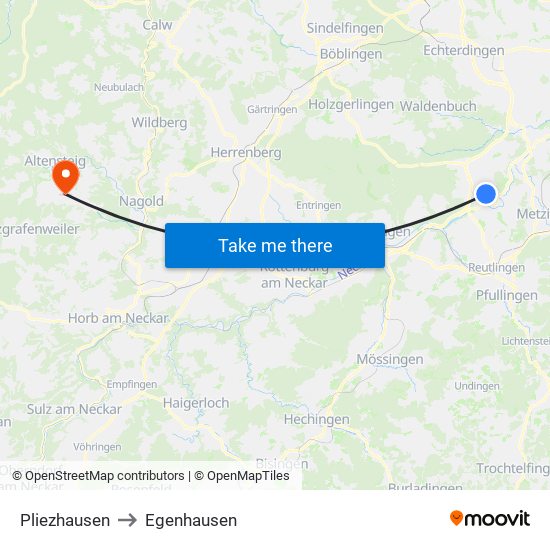 Pliezhausen to Egenhausen map