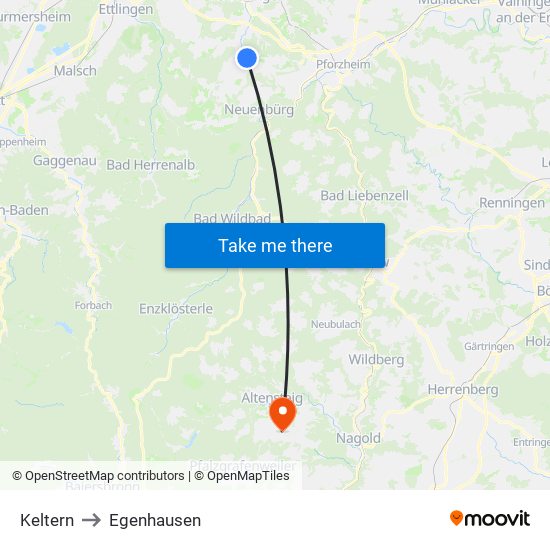 Keltern to Egenhausen map