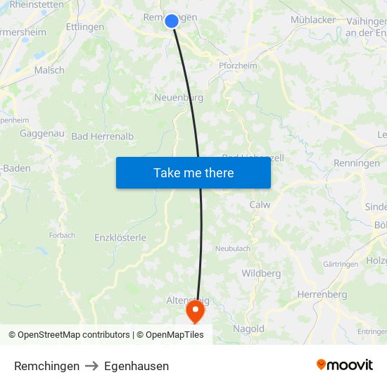 Remchingen to Egenhausen map