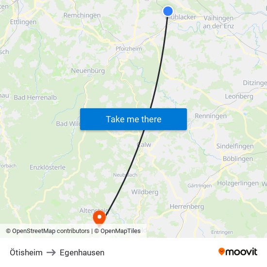 Ötisheim to Egenhausen map