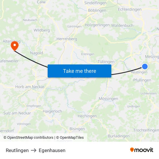 Reutlingen to Egenhausen map